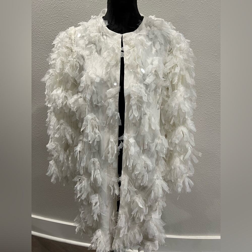 NWT ASOS EDITION Cream Textured Sequin Mesh Longline Jacket Size 0 - Picture 3 of 11